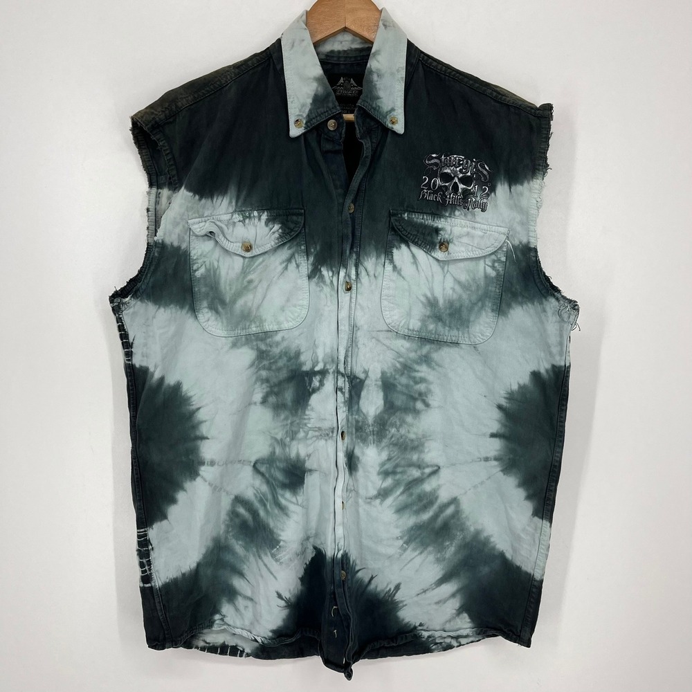 USA Biker Design Sturgis 2012 Black Hills Rally Tie Dye Vest Mens Large
